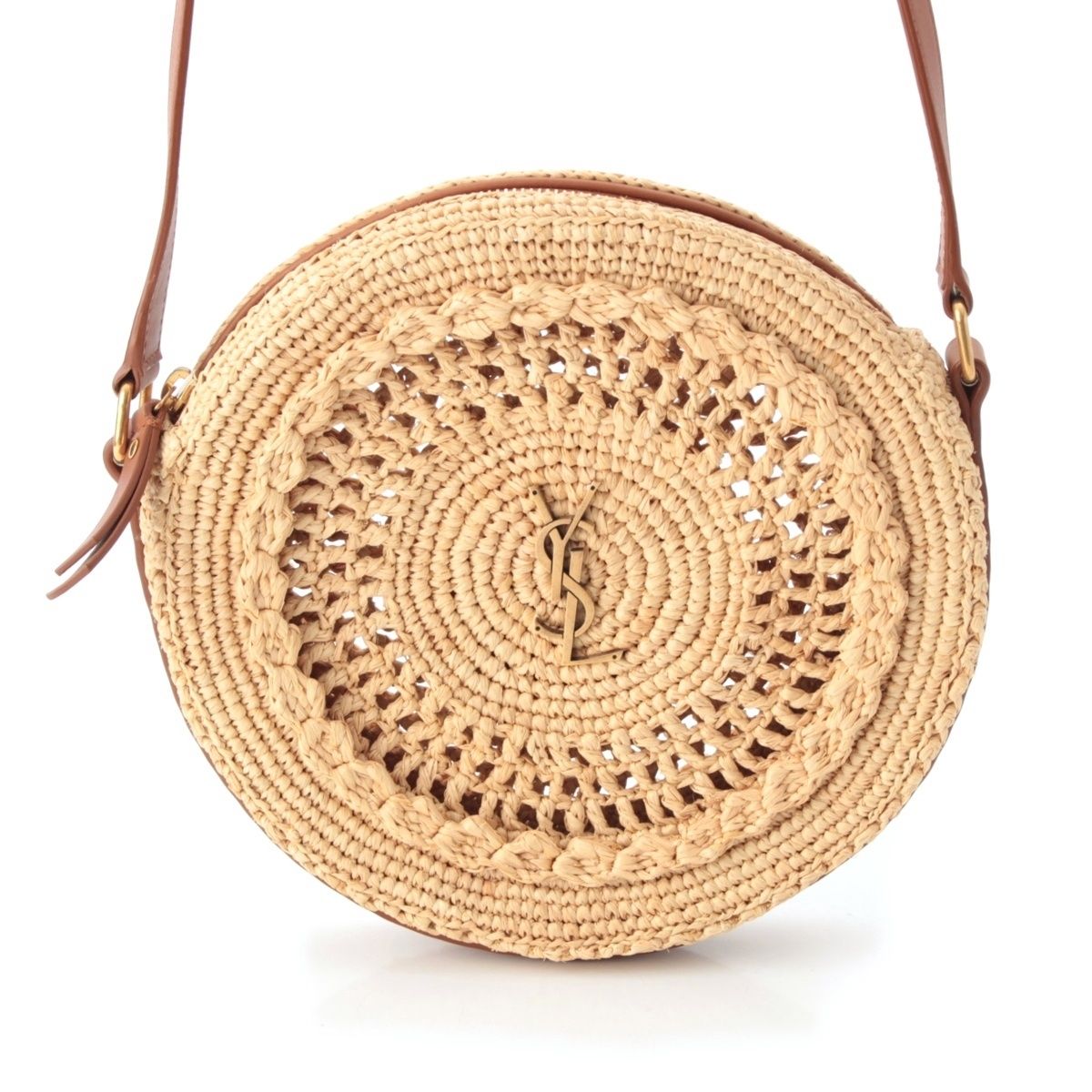 Saint Laurent Sac Ronde Circle Shoulder Bag Beige Brown