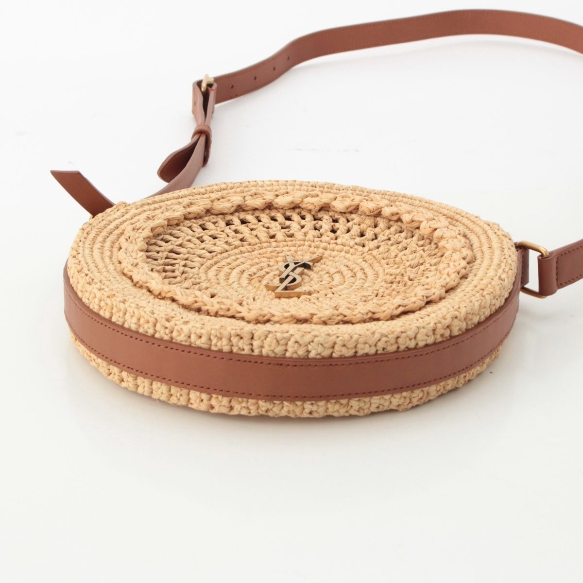 Saint Laurent Sac Ronde Circle Shoulder Bag Beige Brown
