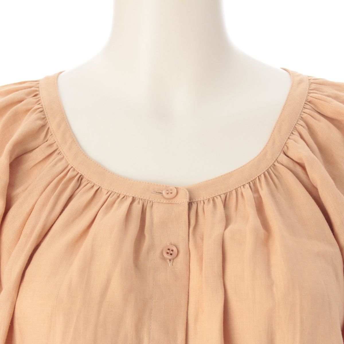 Loro Piana Linen Balloon Sleeve Shirt Blouse Top Brown 42