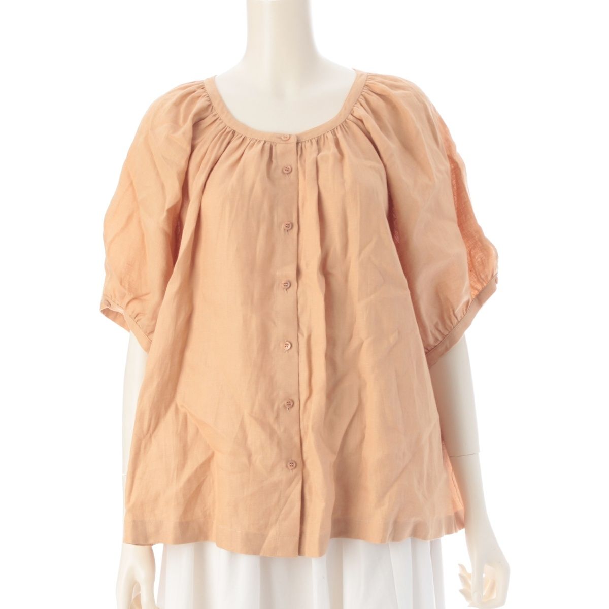 Loro Piana Linen Balloon Sleeve Shirt Blouse Top Brown 42