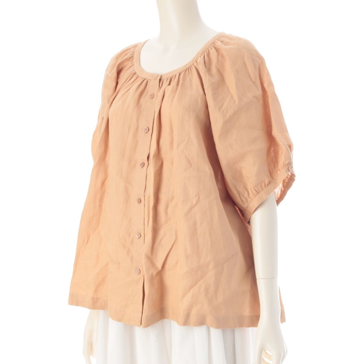 Loro Piana Linen Balloon Sleeve Shirt Blouse Top Brown 42