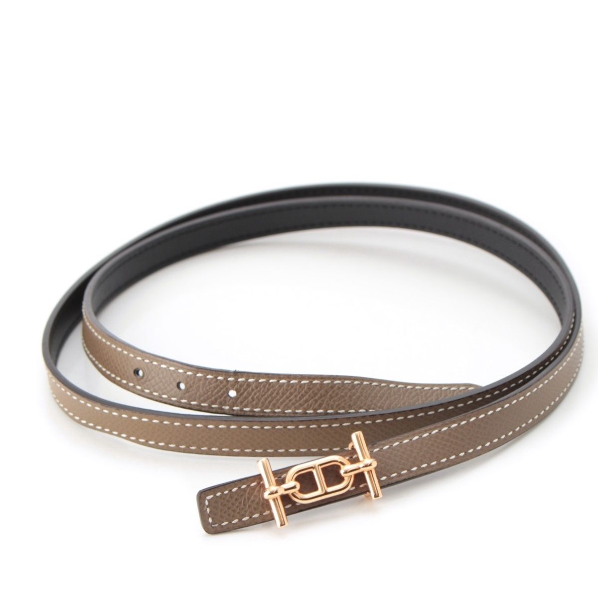 Hermes T-engraved Rag Nu Leather Chaine D'ancre Reversible Belt Black Brown 90