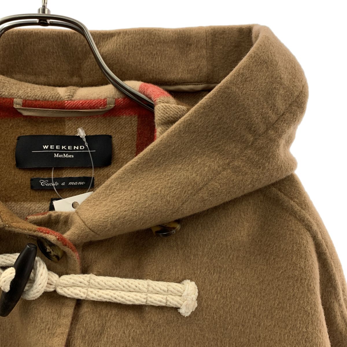 Max Mara Weekend Double Face Check Lining Wool Duffle Coat 38 Camel
