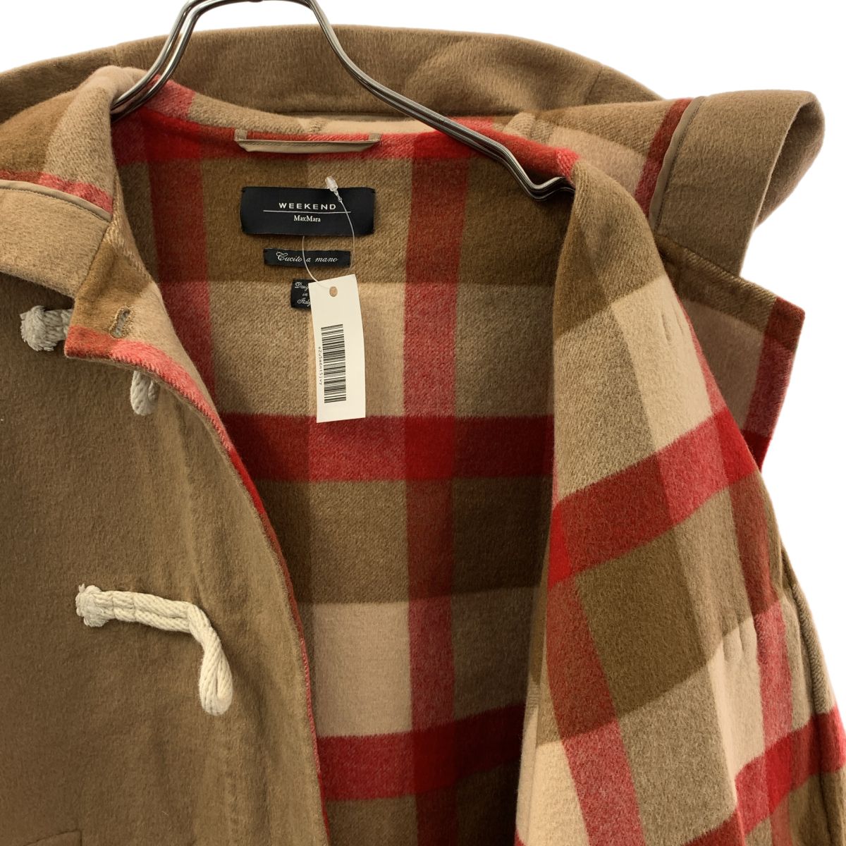 Max Mara Weekend Double Face Check Lining Wool Duffle Coat 38 Camel