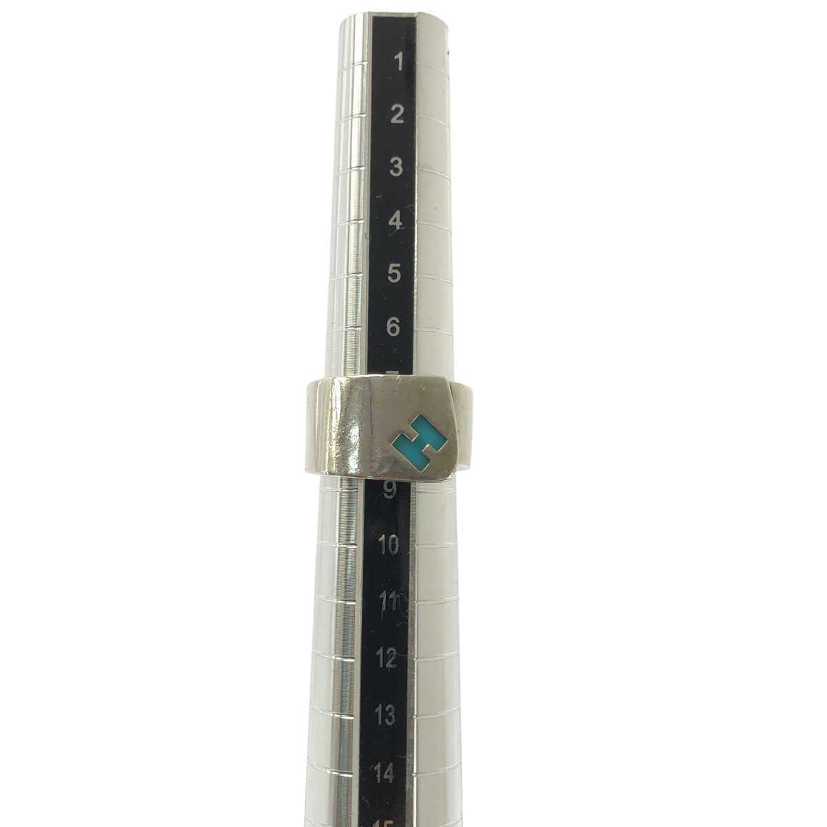 Hermes Logo Candy Ring Silver Blue