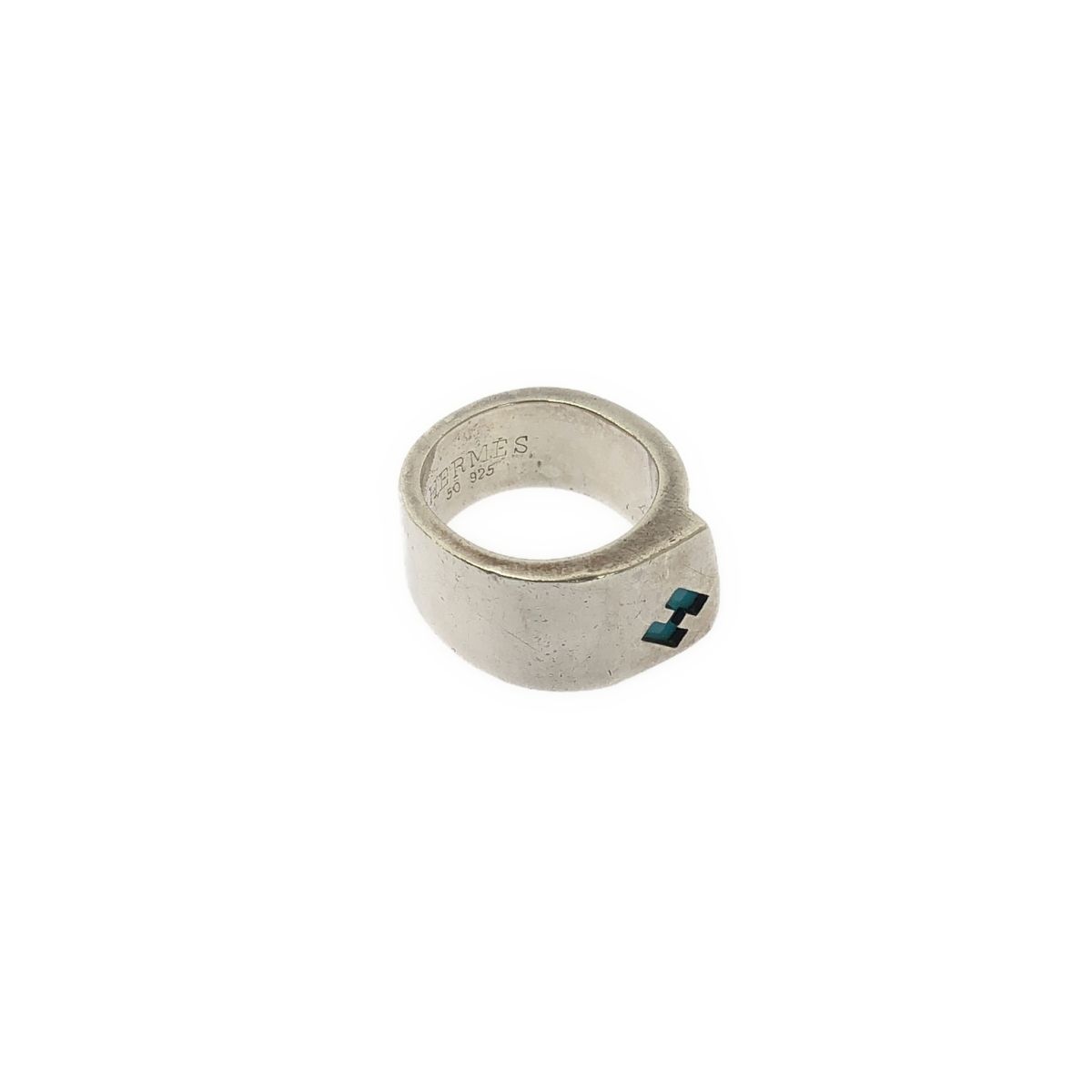 Hermes Logo Candy Ring Silver Blue