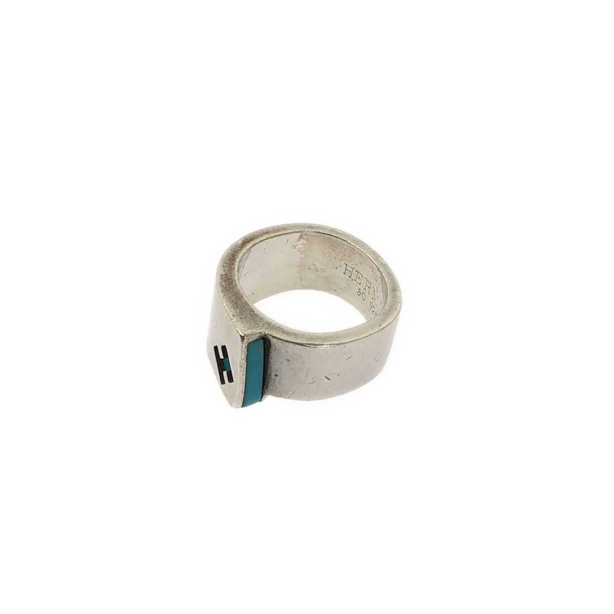 Hermes Logo Candy Ring Silver Blue