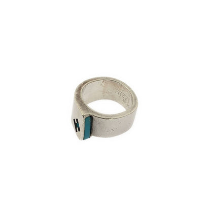 Hermes Logo Candy Ring Silver Blue
