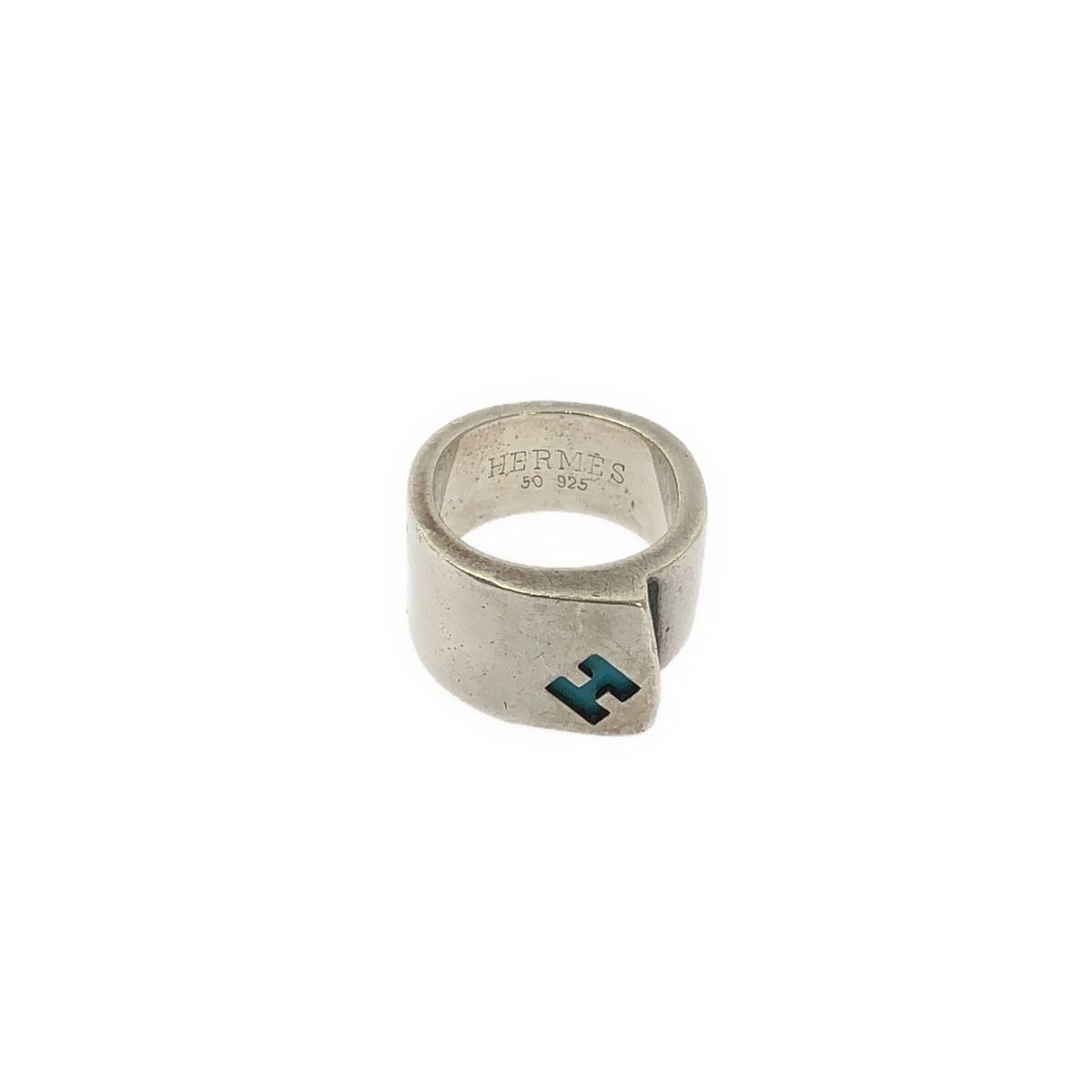 Hermes Logo Candy Ring Silver Blue