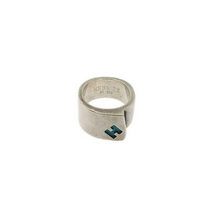 Hermes Logo Candy Ring Silver Blue
