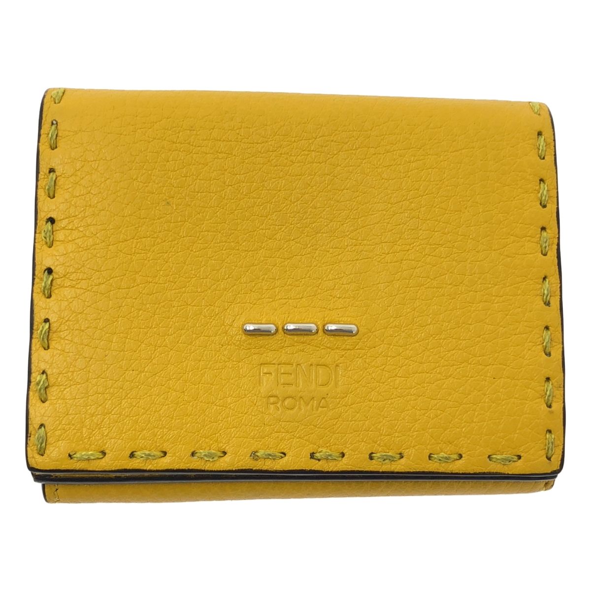 Fendi Selleria Leather Trifold Compact Wallet Yellow