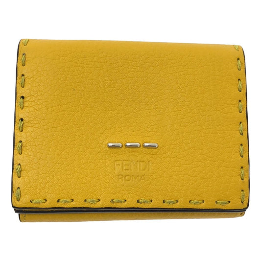 Fendi Selleria Leather Trifold Compact Wallet Yellow