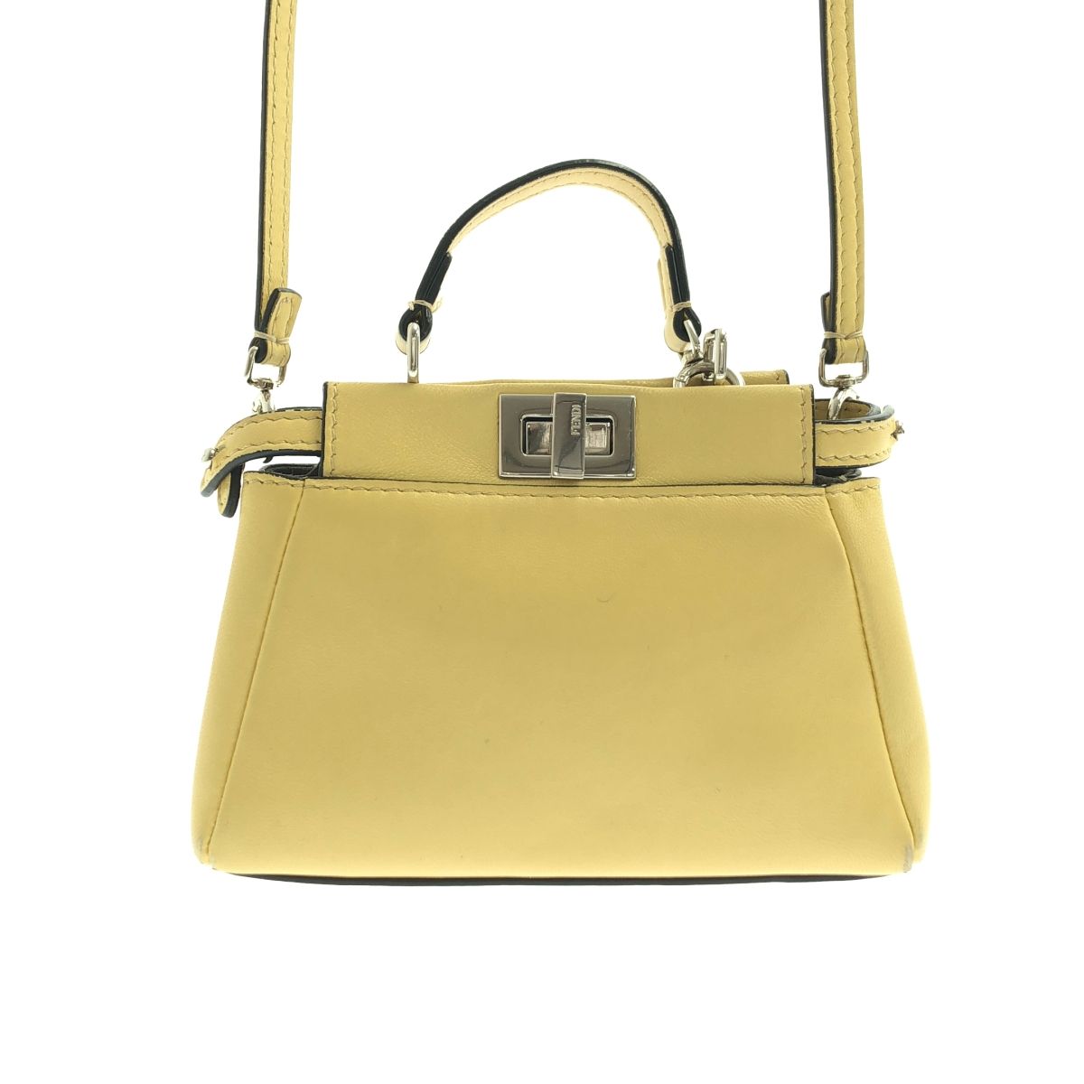 Fendi Micro Peekaboo 2-Way Shoulder Leather Logo Handbag Yellow