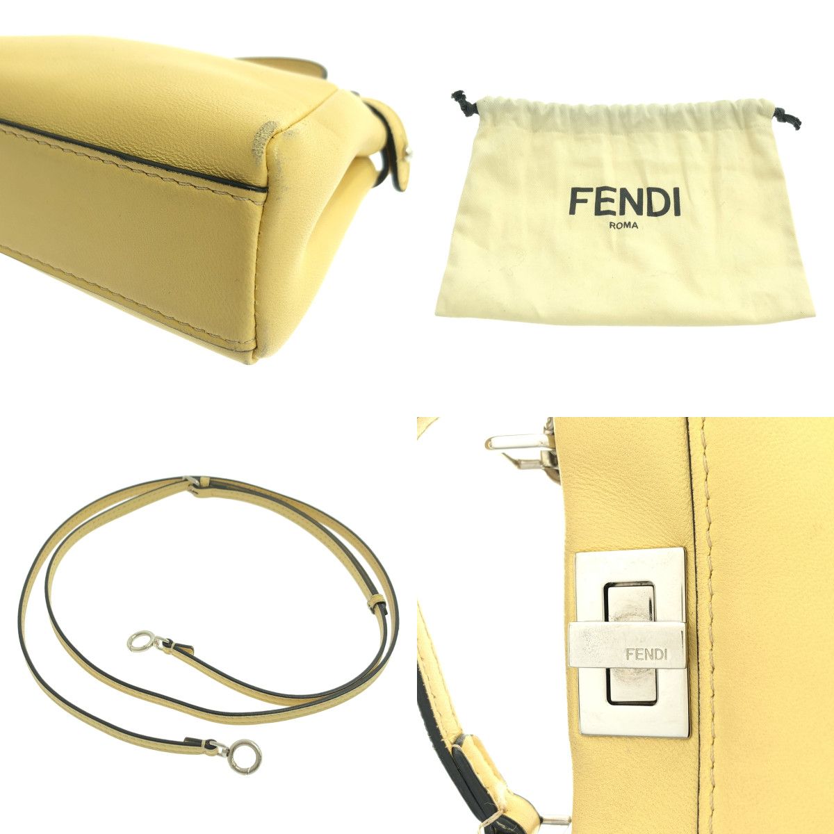 Fendi Micro Peekaboo 2-Way Shoulder Leather Logo Handbag Yellow