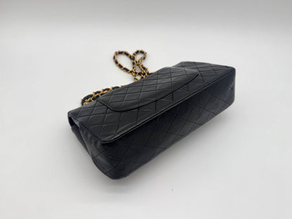 Chanel Large Shoulder Bag Quilted Turnlock Double Flap CC Logo Leather Black — view 8