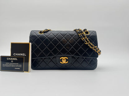 Chanel Large Shoulder Bag Quilted Turnlock Double Flap CC Logo Leather Black