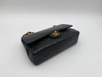 Chanel Large Shoulder Bag Quilted Turnlock Double Flap CC Logo Leather Black — view 6