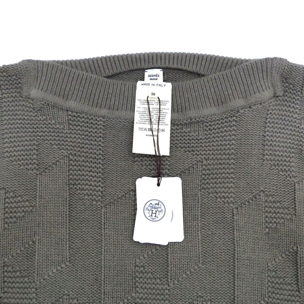 Hermes Knit Poncho 38 Brown Khaki Wool Top
