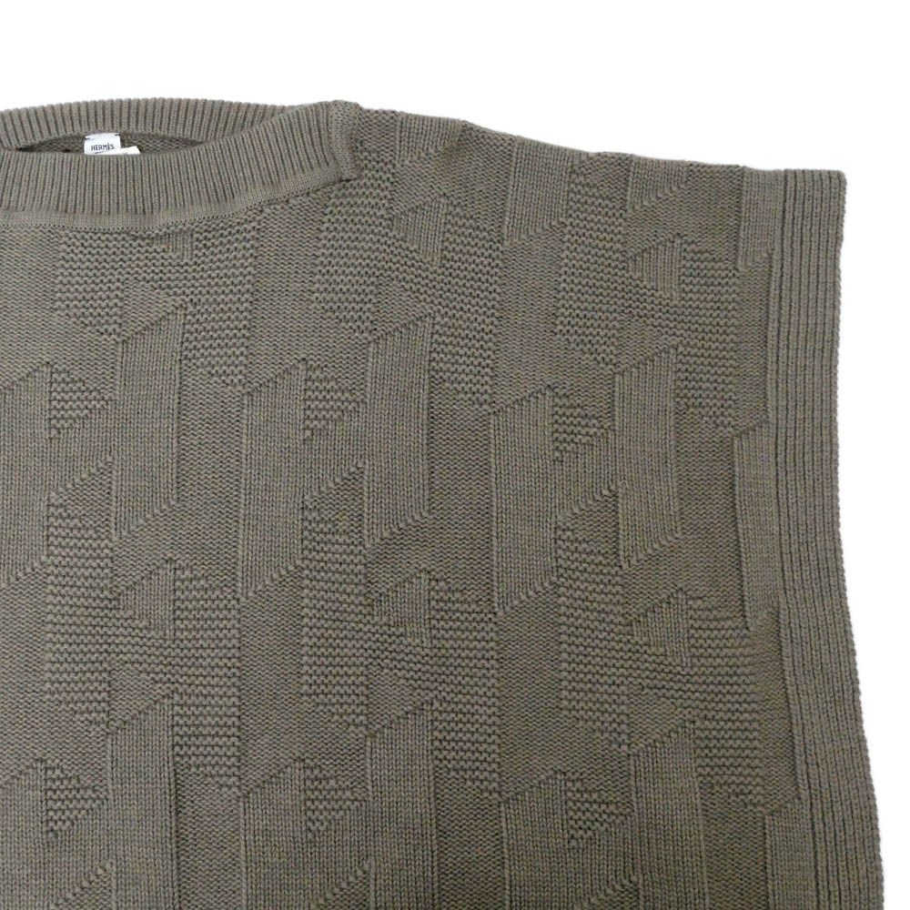 Hermes Knit Poncho 38 Brown Khaki Wool Top