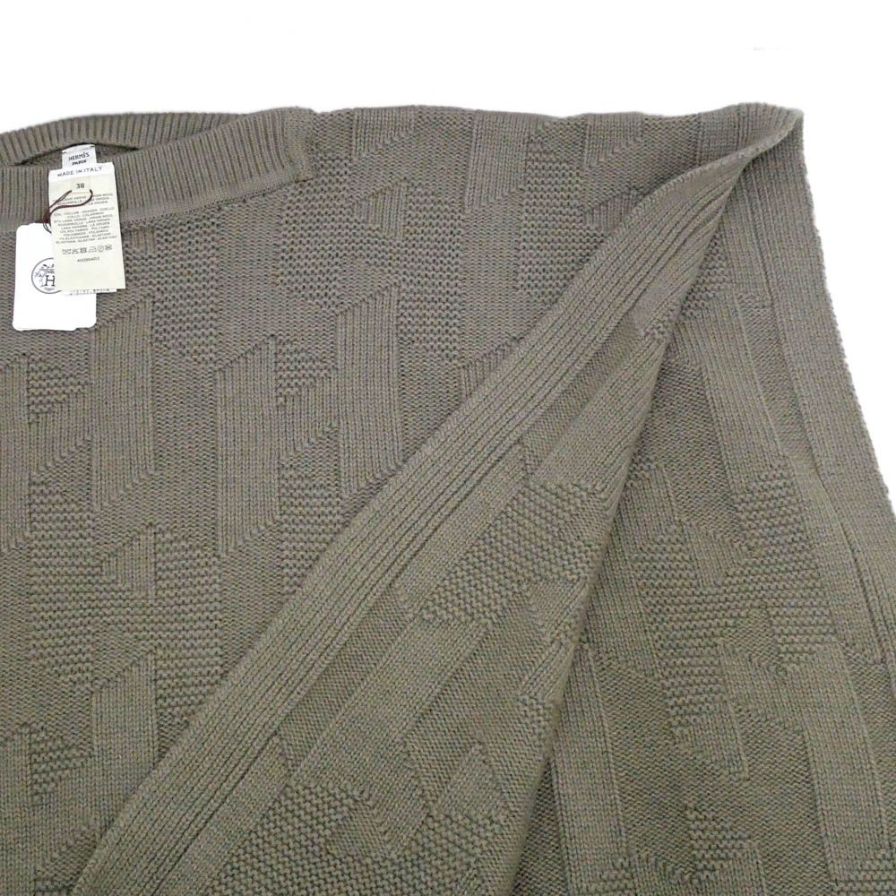Hermes Knit Poncho 38 Brown Khaki Wool Top