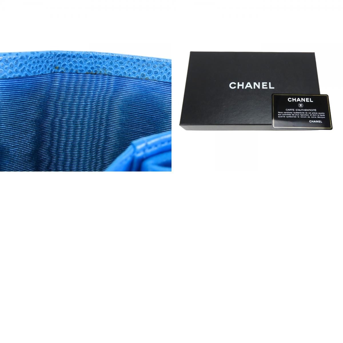 Chanel Bifold Wallet CC Logo Clasp Caviar Leather Blue Gold