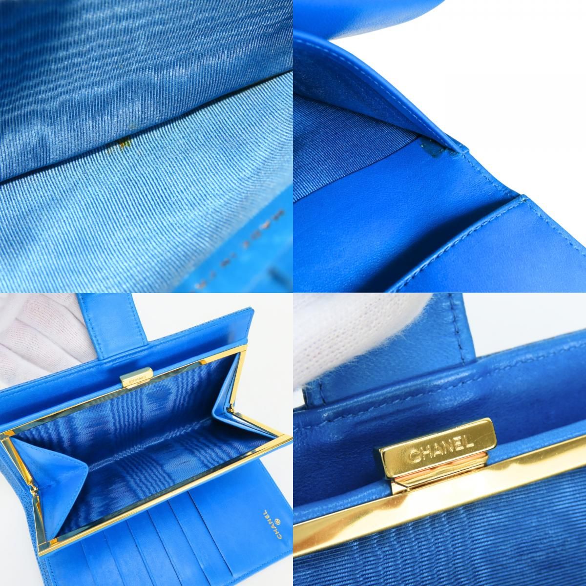 Chanel Bifold Wallet CC Logo Clasp Caviar Leather Blue Gold