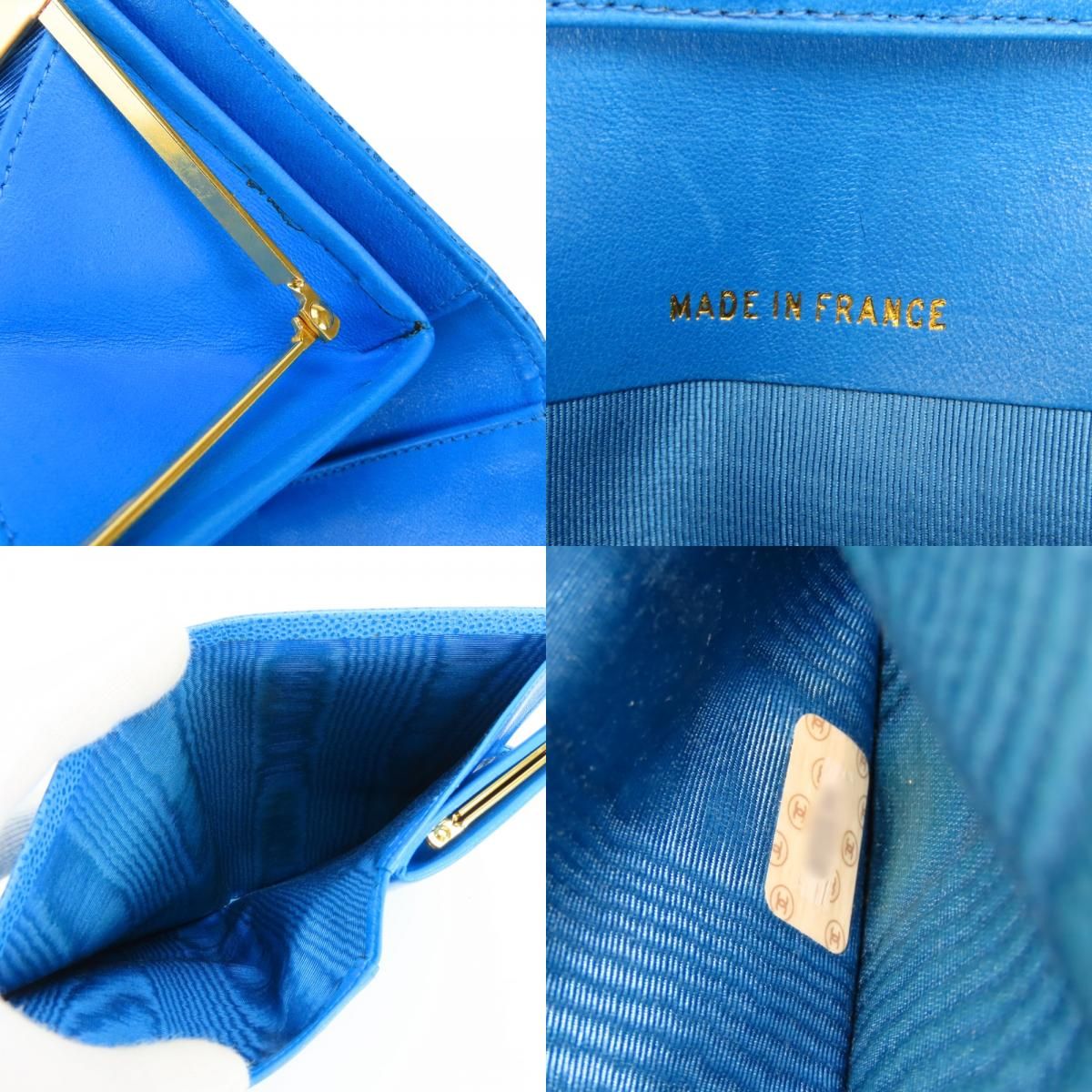 Chanel Bifold Wallet CC Logo Clasp Caviar Leather Blue Gold