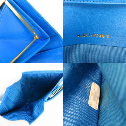 Chanel Bifold Wallet CC Logo Clasp Caviar Leather Blue Gold