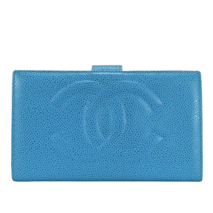 Chanel Bifold Wallet CC Logo Clasp Caviar Leather Blue Gold