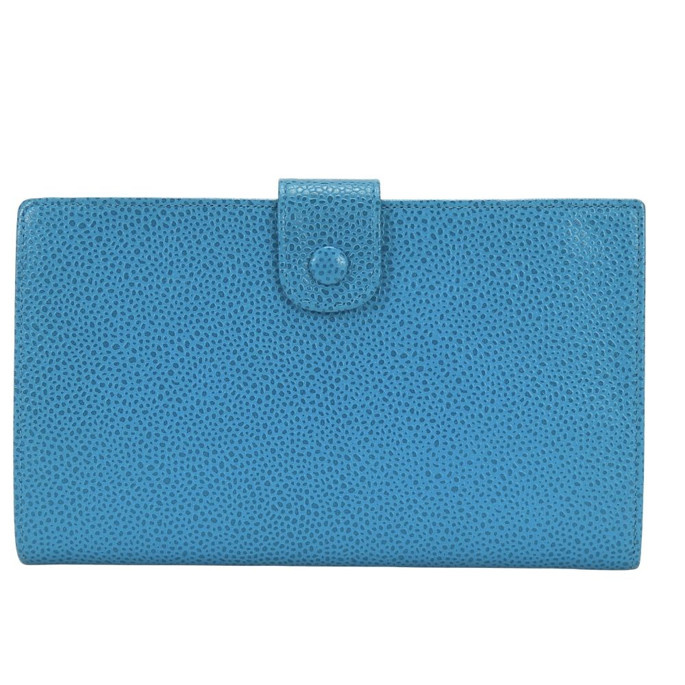 Chanel Bifold Wallet CC Logo Clasp Caviar Leather Blue Gold