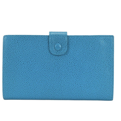 Chanel Bifold Wallet CC Logo Clasp Caviar Leather Blue Gold