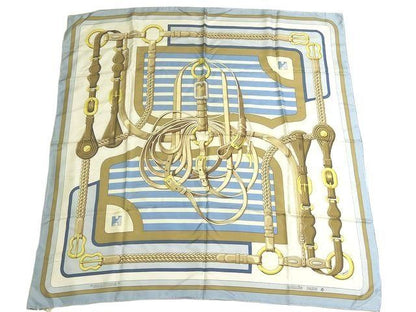 Hermes Carre 90 Scarf Coaching Silk 100% Light Blue Horse Tackle 8C