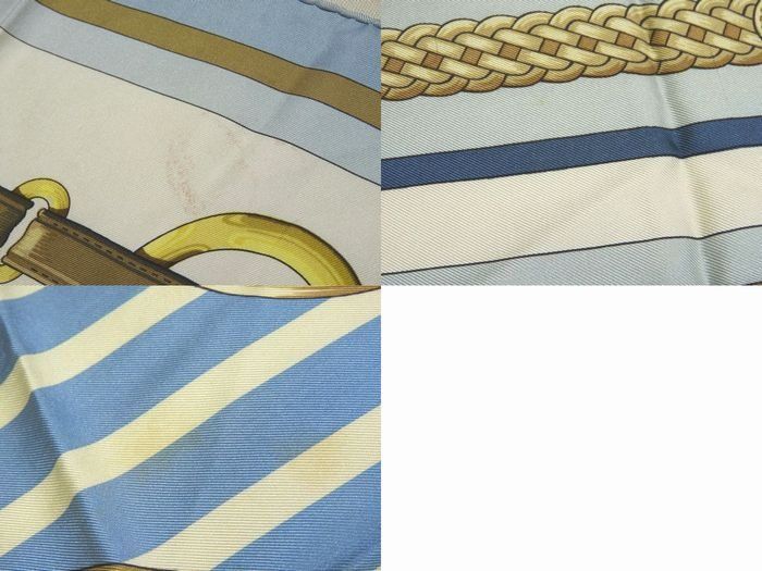 Hermes Carre 90 Scarf Coaching Silk 100% Light Blue Horse Tackle 8C — view 3