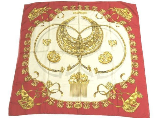 Hermes Carre 90 Scarf les Cavaliers D'or Yellow Golden Knight Silk 100% Red