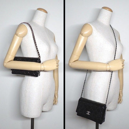 Chanel Shoulder Bag Brilliant Quilted Chain Wallet Black Patent Leather Silver — view 9
