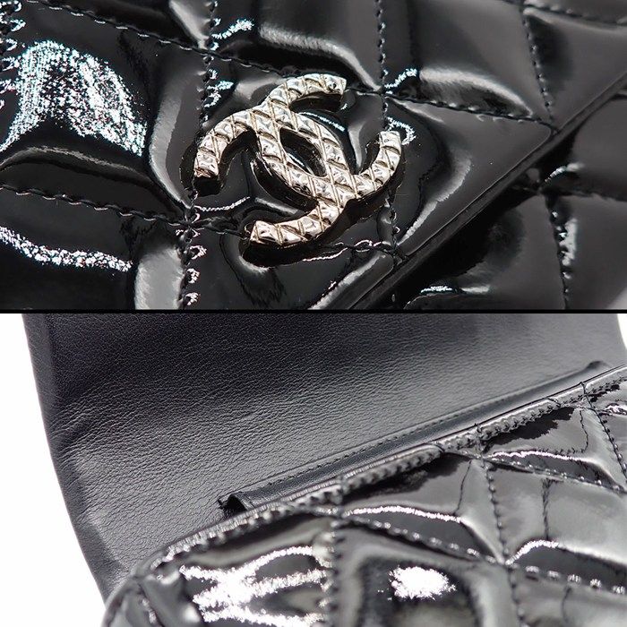 Chanel Shoulder Bag Brilliant Quilted Chain Wallet Black Patent Leather Silver — view 7