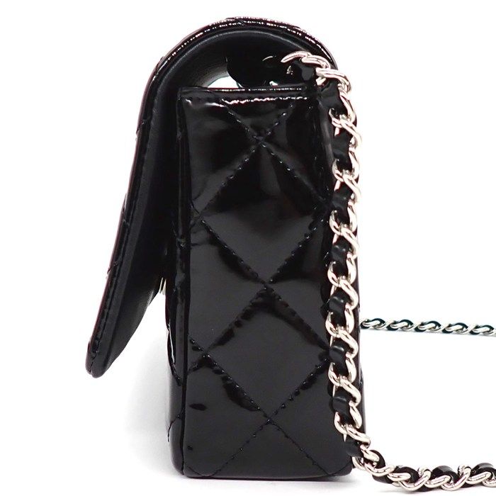 Chanel Shoulder Bag Brilliant Quilted Chain Wallet Black Patent Leather Silver — view 3