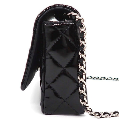 Chanel Shoulder Bag Brilliant Quilted Chain Wallet Black Patent Leather Silver — view 3