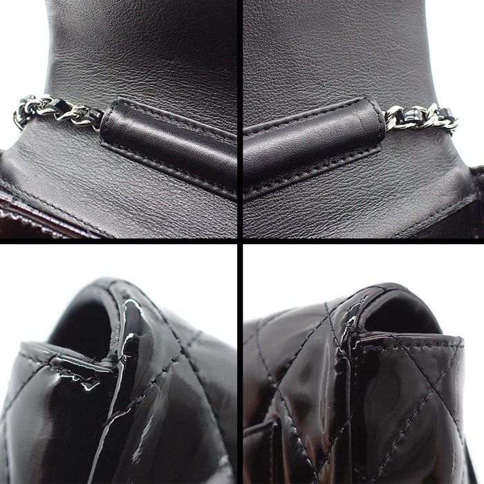 Chanel Shoulder Bag Brilliant Quilted Chain Wallet Black Patent Leather Silver — view 8
