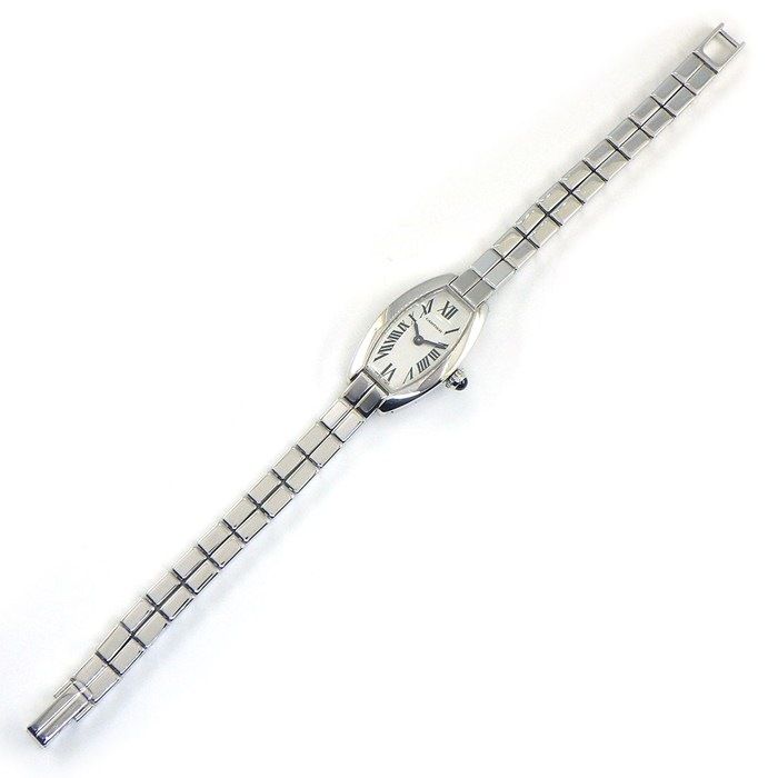 Cartier Watch Mini Tonneau Lanier Silver Dial Roman Index 18k White Gold Quartz — view 3