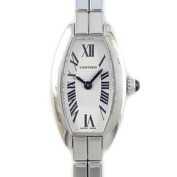 Cartier Watch Mini Tonneau Lanier Silver Dial Roman Index 18k White Gold Quartz