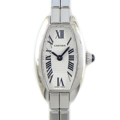 Cartier Watch Mini Tonneau Lanier Silver Dial Roman Index 18k White Gold Quartz