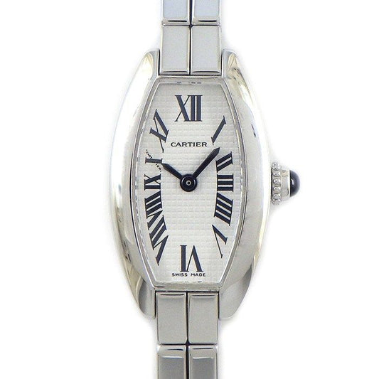 Cartier Watch Mini Tonneau Lanier Silver Dial Roman Index 18k White Gold Quartz