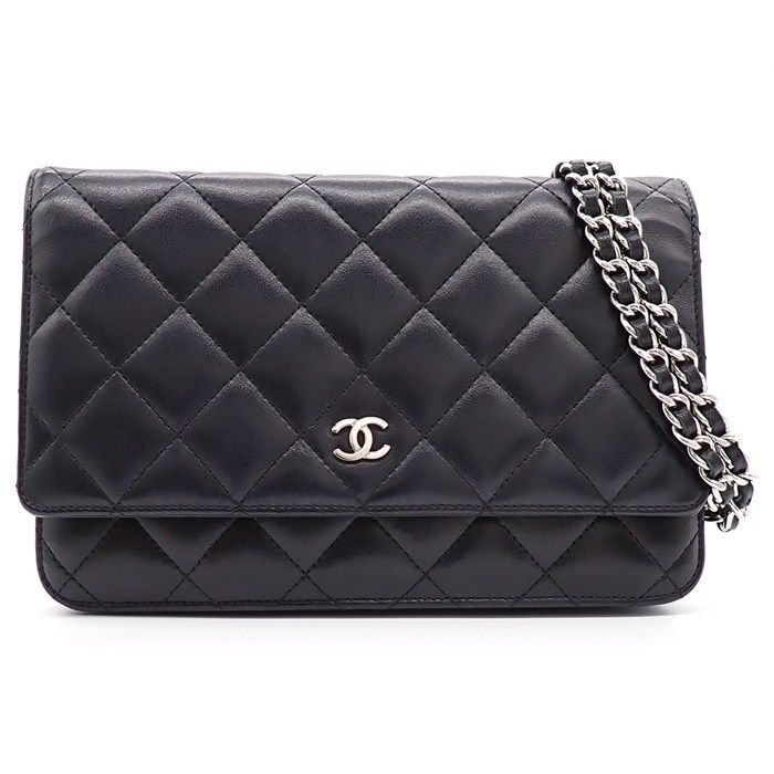 Chanel Shoulder Bag Quilted Classic Chain Wallet Black Bordeaux Lambskin