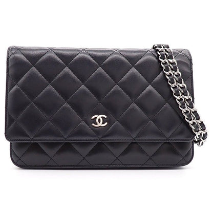 Chanel Shoulder Bag Quilted Classic Chain Wallet Black Bordeaux Lambskin