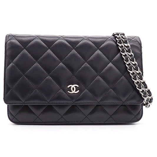 Chanel Shoulder Bag Quilted Classic Chain Wallet Black Bordeaux Lambskin