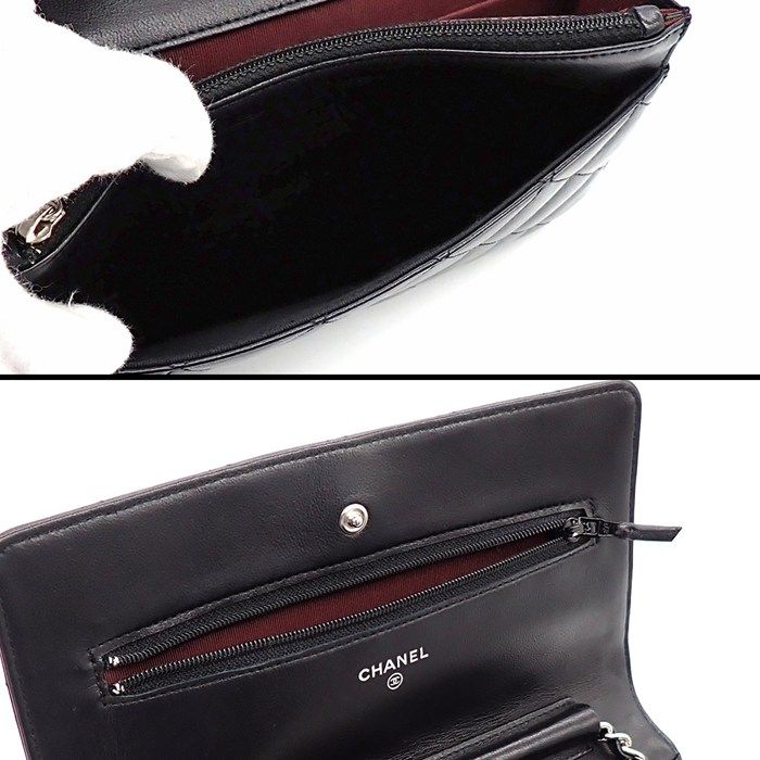 Chanel Shoulder Bag Quilted Classic Chain Wallet Black Bordeaux Lambskin — view 6