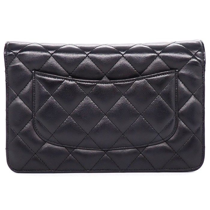 Chanel Shoulder Bag Quilted Classic Chain Wallet Black Bordeaux Lambskin — view 2