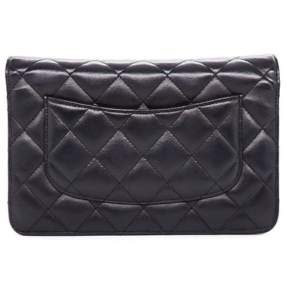 Chanel Shoulder Bag Quilted Classic Chain Wallet Black Bordeaux Lambskin — view 2