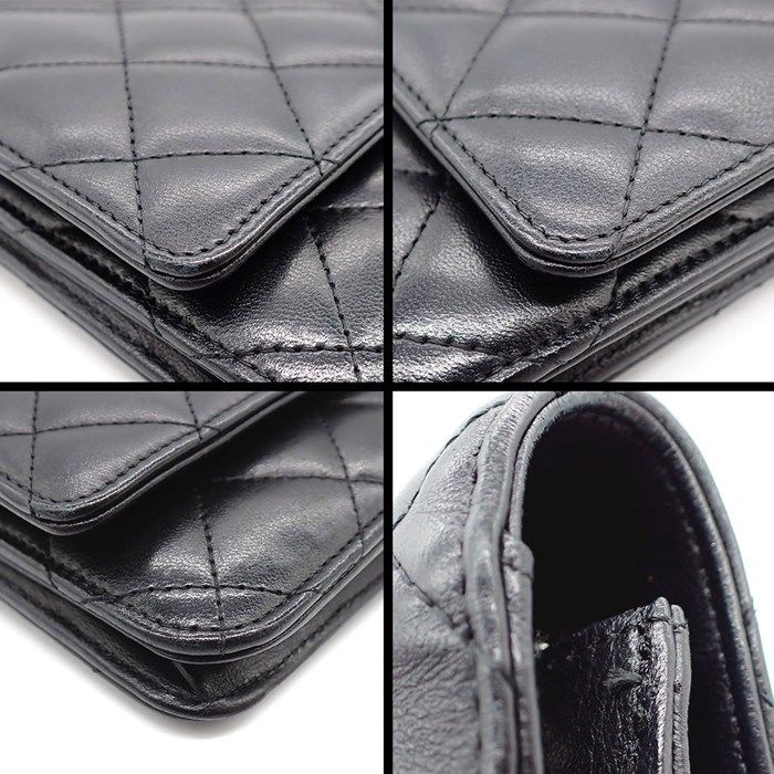 Chanel Shoulder Bag Quilted Classic Chain Wallet Black Bordeaux Lambskin — view 9